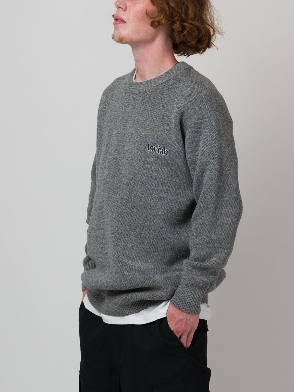 EMBROIDERY KNIT SWEATER BLACK/GREY