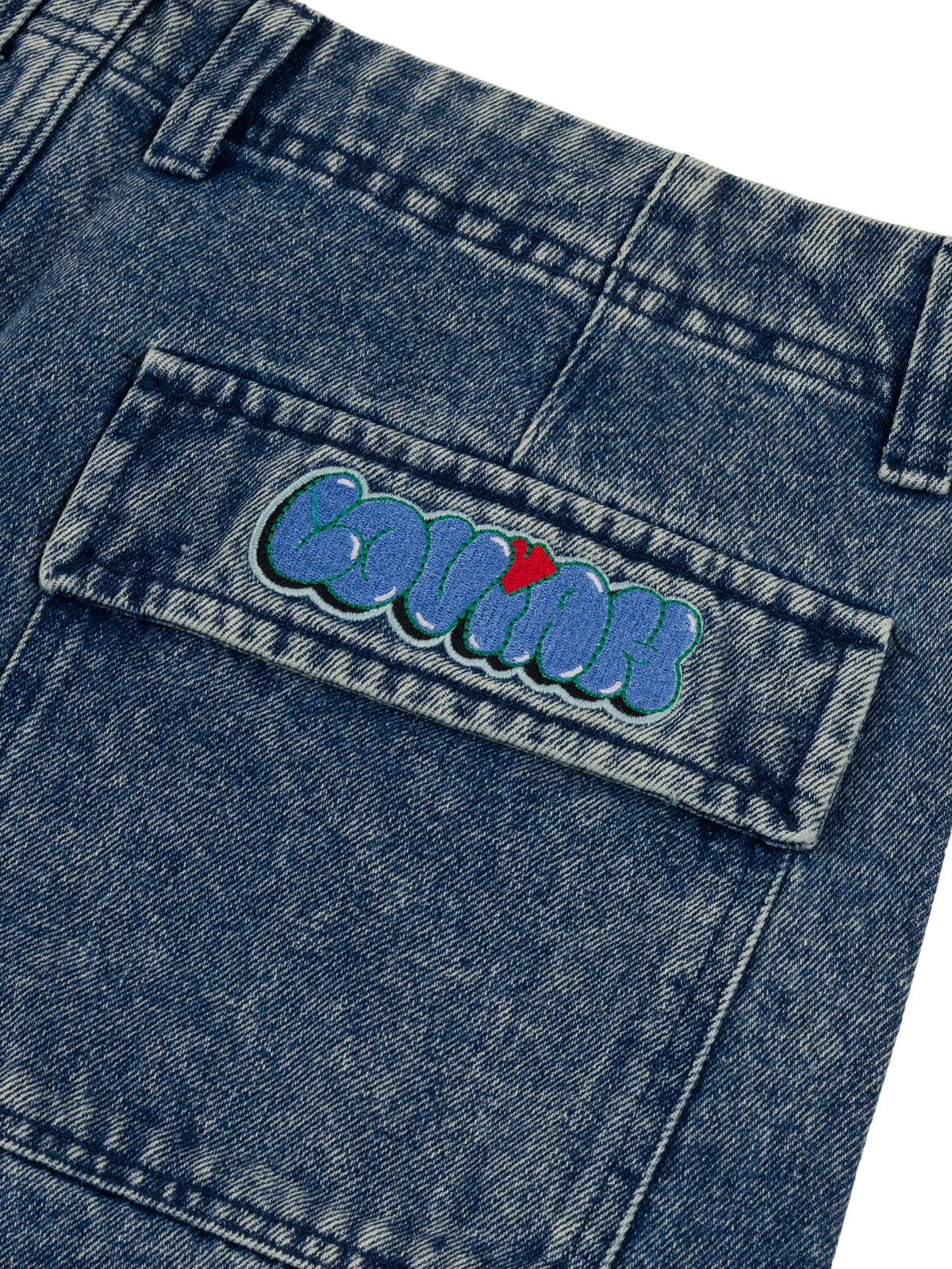 CARGO DENIM PANTS Blue Acid Wash