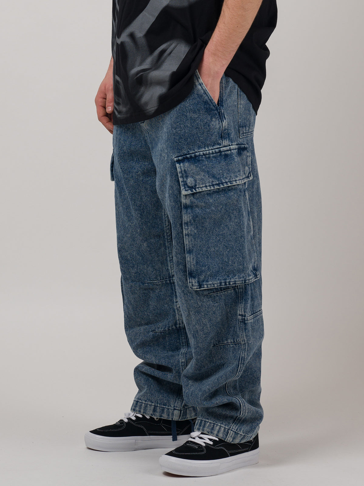 CARGO DENIM PANTS Blue Acid Wash