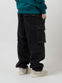 HEAVY DUTY CARGO DENIM PANTS | BLACK WASH DENIM