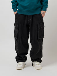 HEAVY DUTY CARGO DENIM PANTS | BLACK WASH DENIM