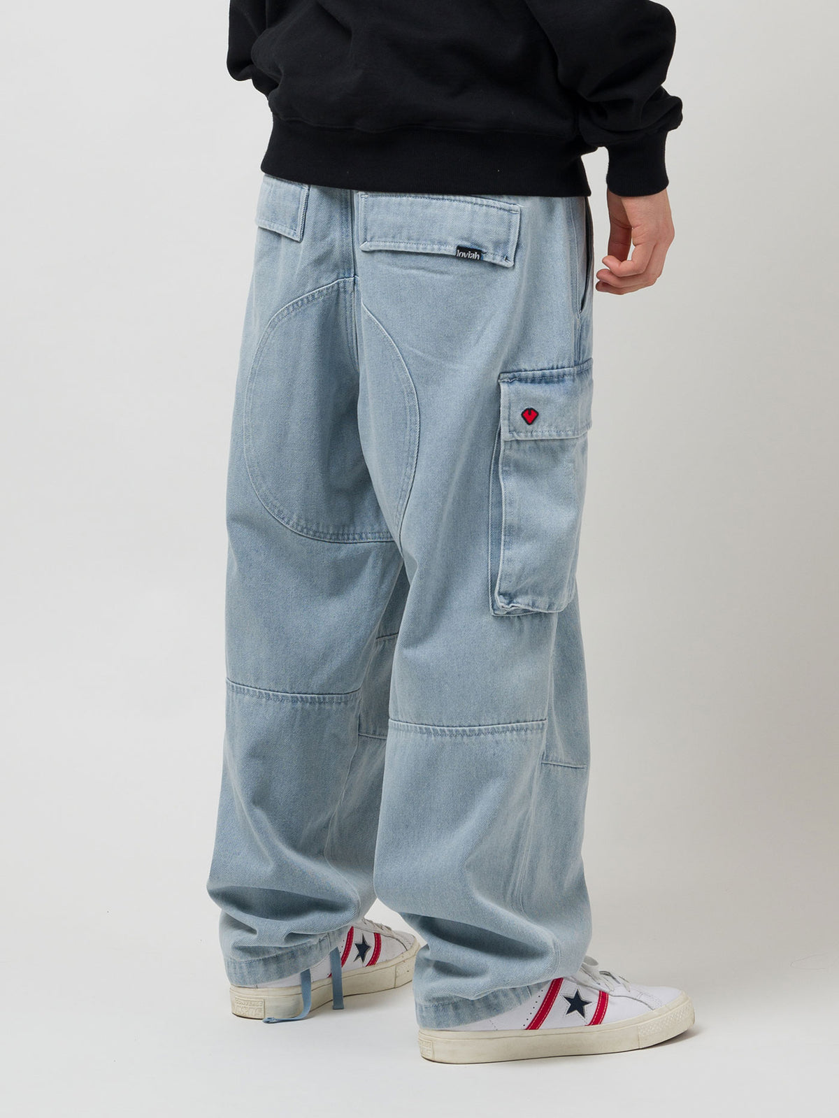 HEAVY DUTY CARGO DENIM PANTS | WHITE BLUE WASH
