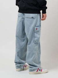 HEAVY DUTY CARGO DENIM PANTS | WHITE BLUE WASH