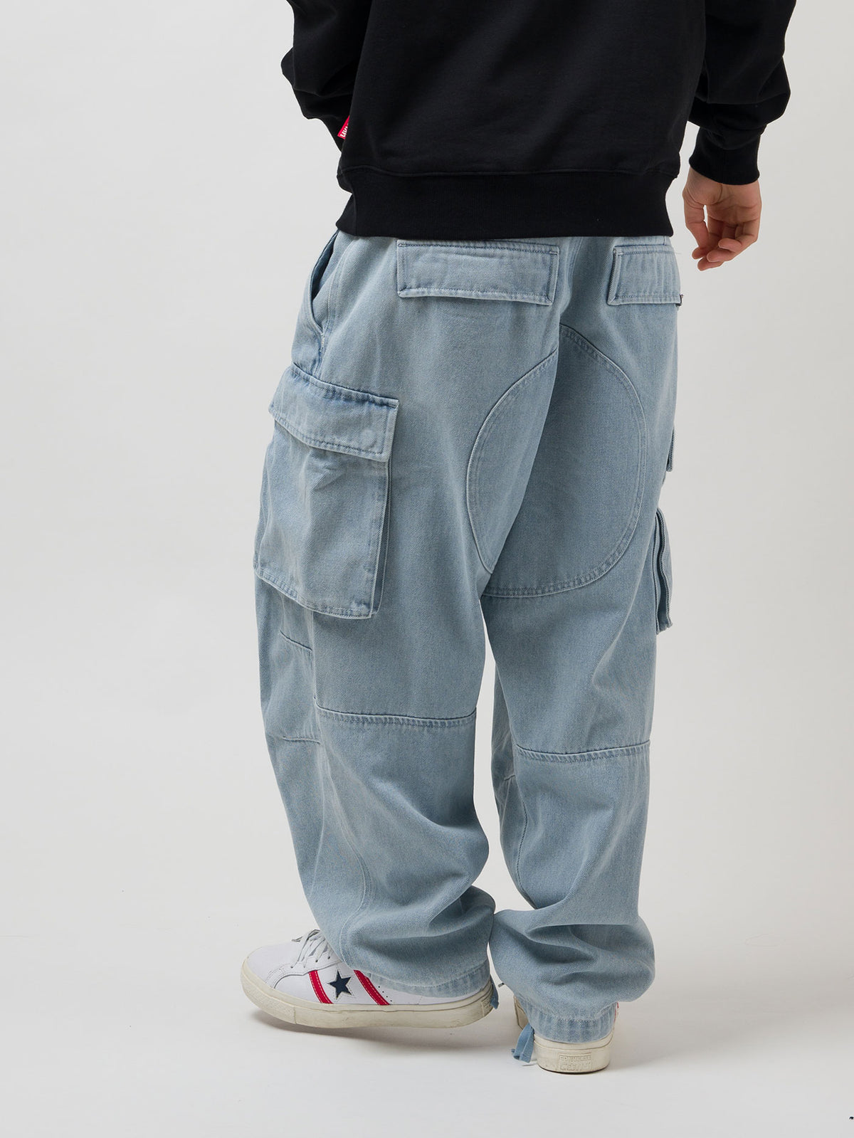 HEAVY DUTY CARGO DENIM PANTS | WHITE BLUE WASH