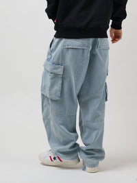 HEAVY DUTY CARGO DENIM PANTS | WHITE BLUE WASH
