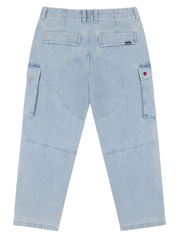 HEAVY DUTY CARGO DENIM PANTS | WHITE BLUE WASH