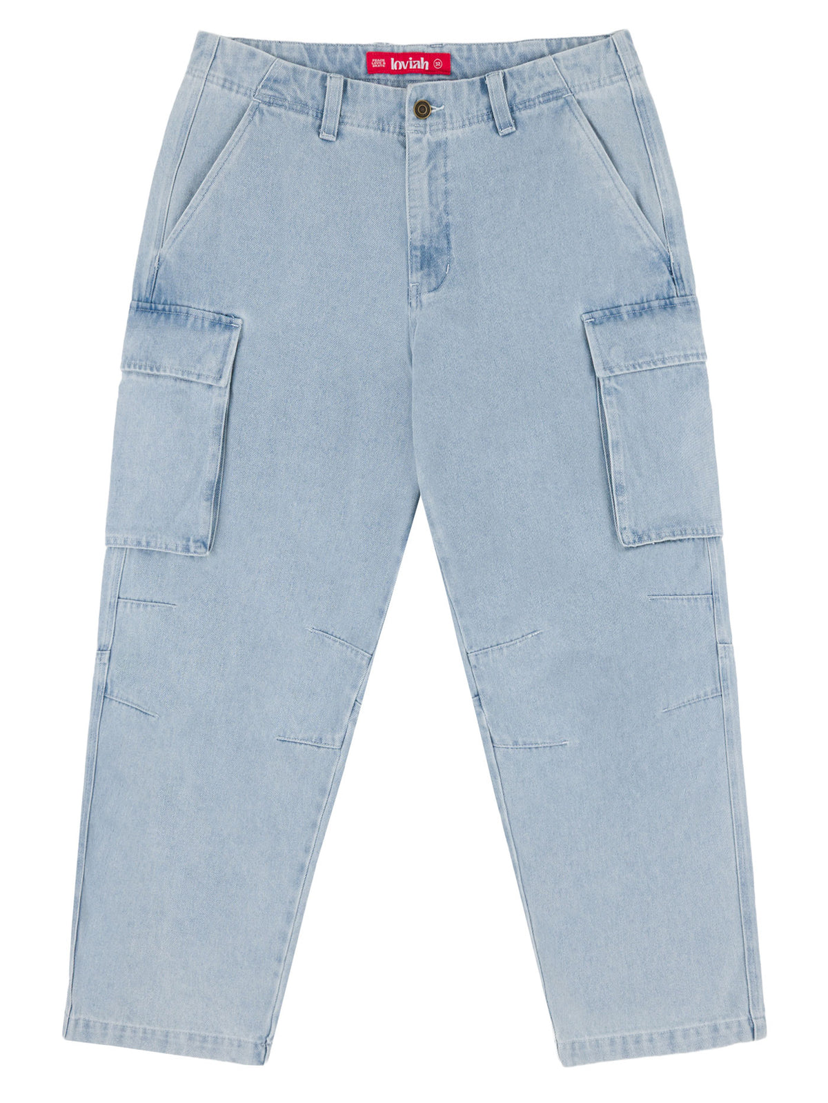 HEAVY DUTY CARGO DENIM PANTS | WHITE BLUE WASH