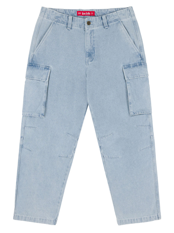 HEAVY DUTY CARGO DENIM PANTS | WHITE BLUE WASH