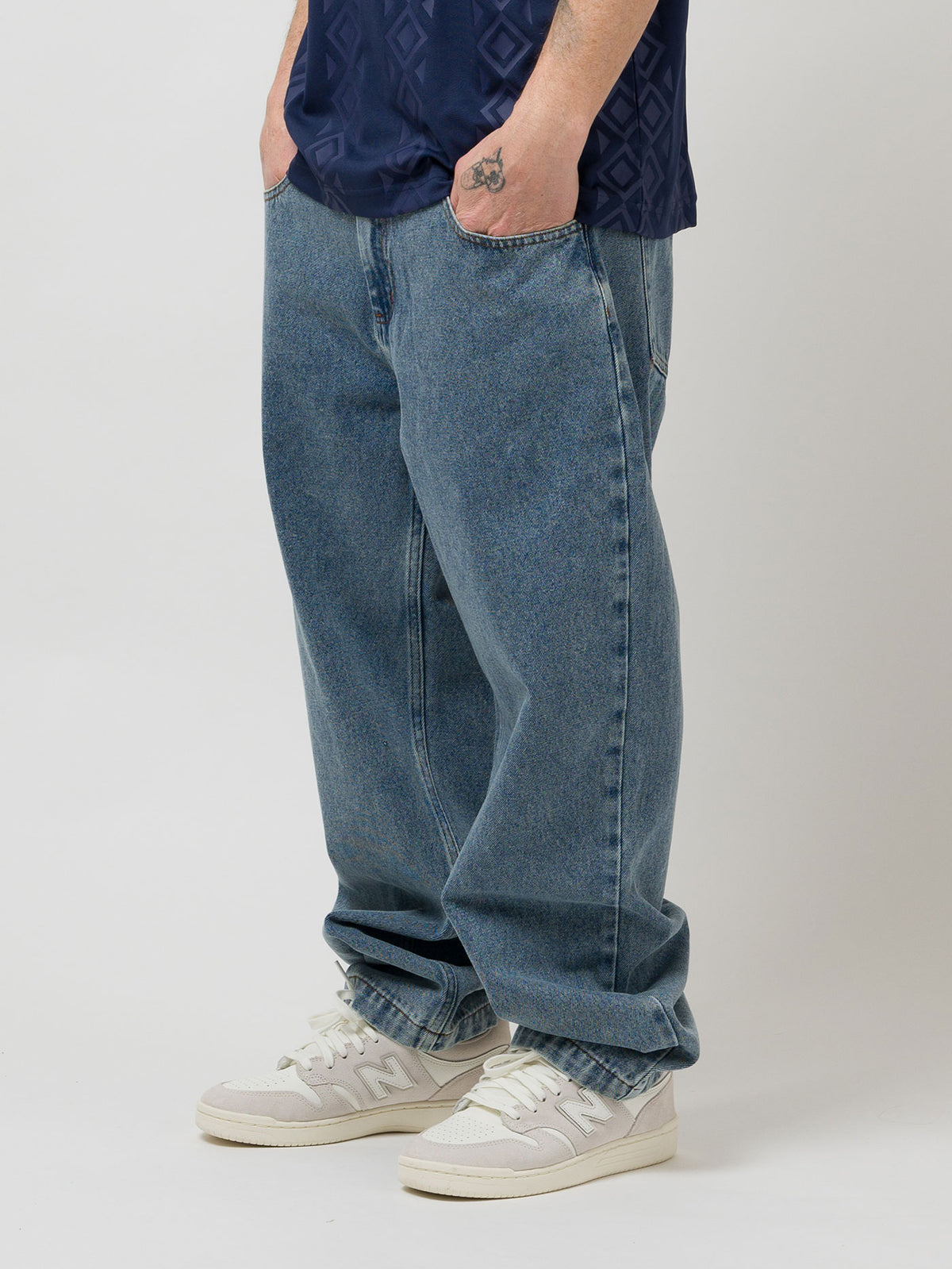 OG BAGGY ACID WASH 5 POCKET DENIM PANTS | INDIGO MEDIUM ACID WASH